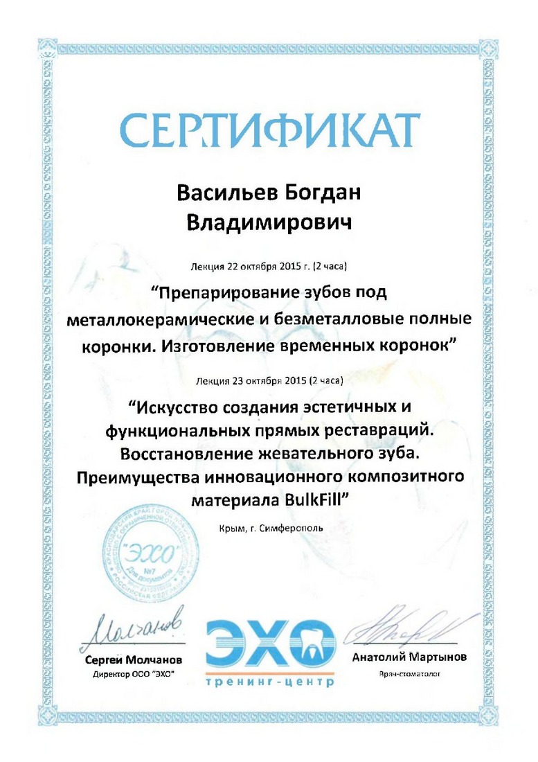 Васильев Богдан Владимирович - сертификат